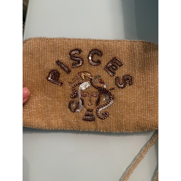 Anthropologie Gold Beaded Zodiac Pisces Clutch Wristlet NEW - Picture 2 of 4